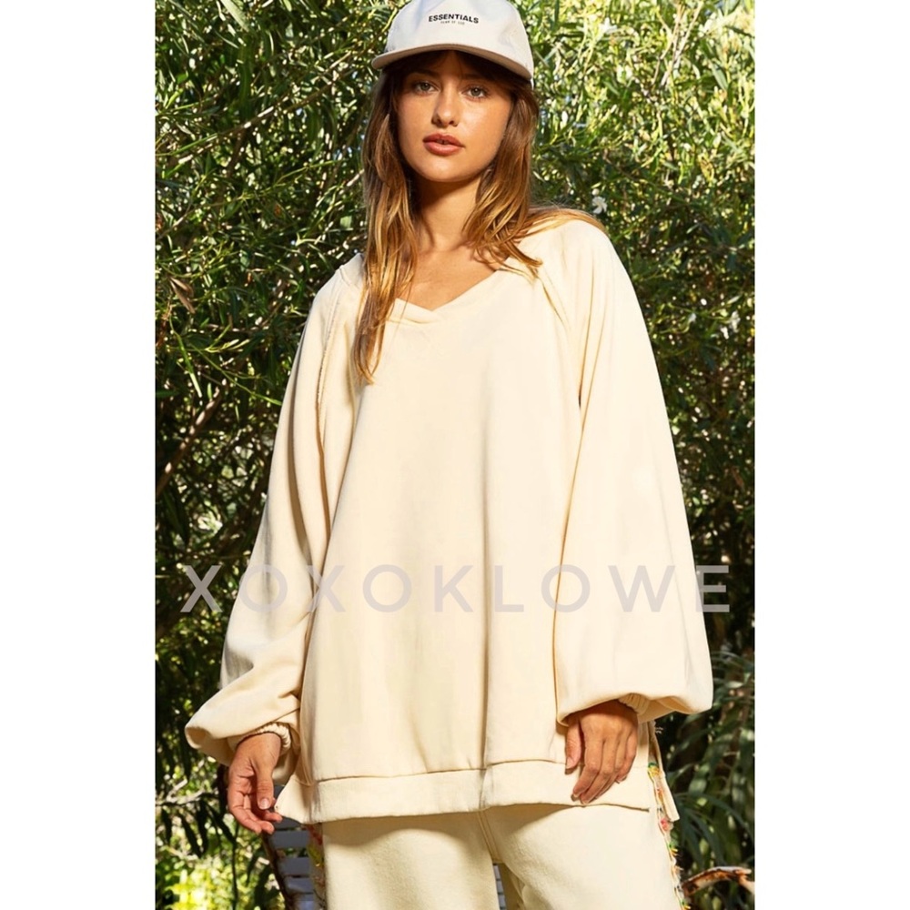 POL Butter Cream French Terry Criss Cross Back Pullover | Slouchy Fit - Picture 4 of 13